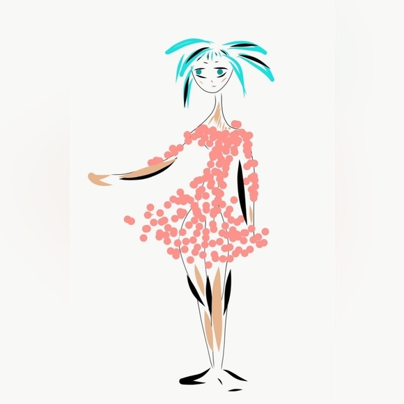 Whimsical Art Print with Pink and Teal Highlights - Picture 1 of 9